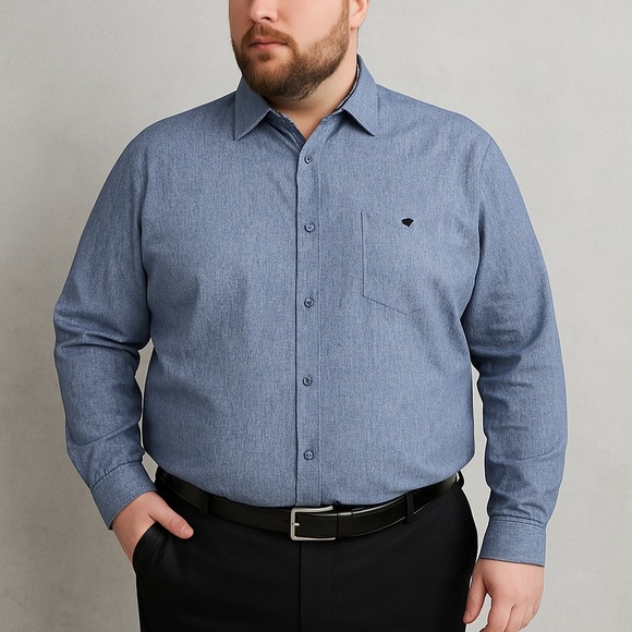 Ted Baker London Mens 6/XXL Blue Chambray L/S Dress Shirt Geometric Trim Cotton - Picture 1 of 9